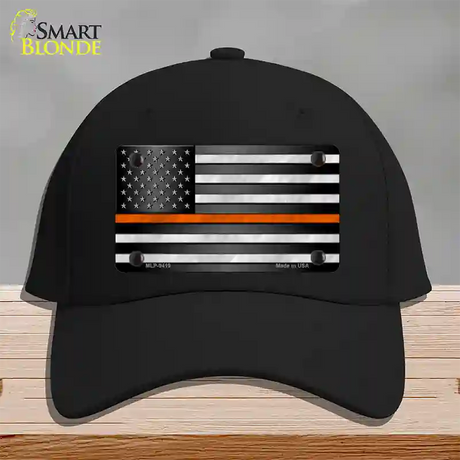 American Flag Thin Orange Line Novelty License Plate Hat Cotton / Black