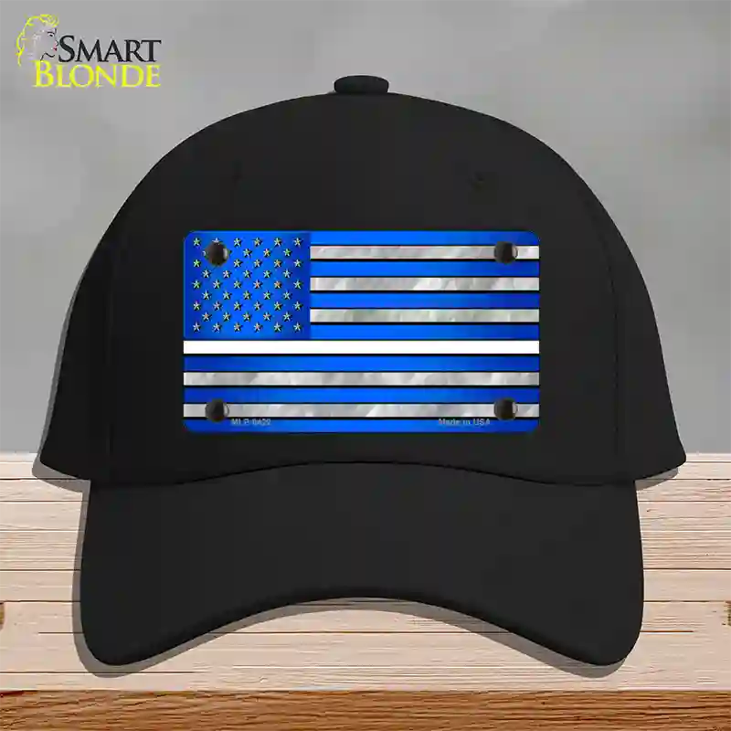 Blue American Flag Thin White Line Novelty License Plate Hat Cotton / Black