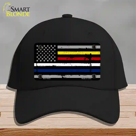 American Flag Police / Fire / EMS Novelty License Plate Hat Cotton / Black