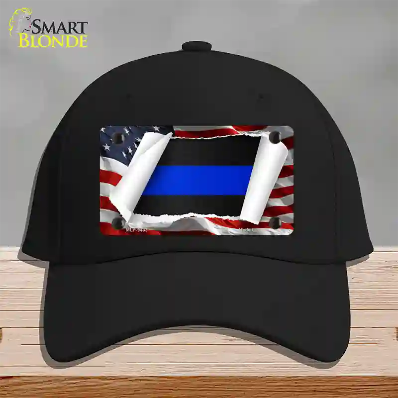 Thin Blue Line Scroll Novelty License Plate Hat Cotton / Black