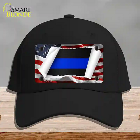 Thin Blue Line Scroll Novelty License Plate Hat Cotton / Black