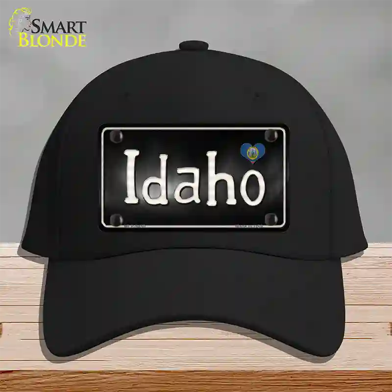 Idaho Flag Script Novelty License Plate Hat Cotton / Black