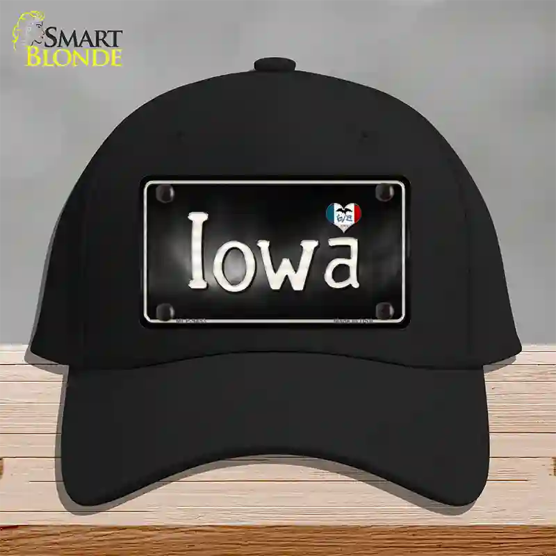 Iowa Flag Script Novelty License Plate Hat Cotton / Black