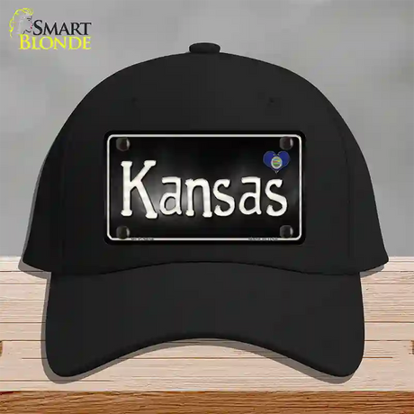 Kansas Flag Script Novelty License Plate Hat Cotton / Black