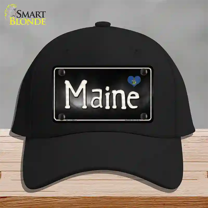 Maine Flag Script Novelty License Plate Hat Cotton / Black