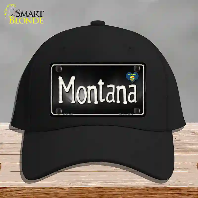 Montana Flag Script Novelty License Plate Hat Cotton / Black