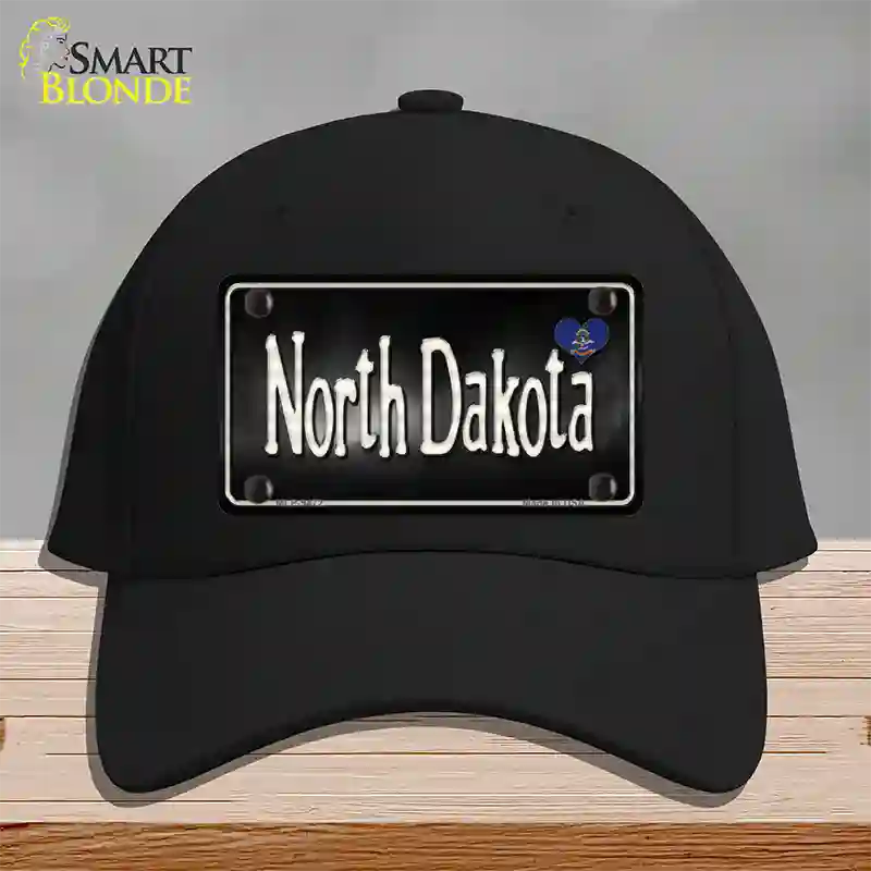 North Dakota Flag Script Novelty License Plate Hat Cotton / Black