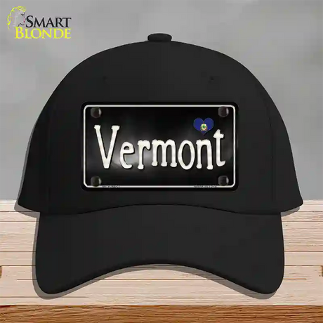 Vermont Flag Script Novelty License Plate Hat Cotton / Black