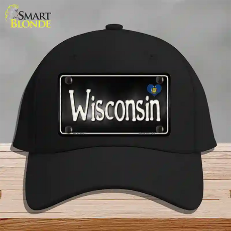 Wisconsin Flag Script Novelty License Plate Hat Cotton / Black