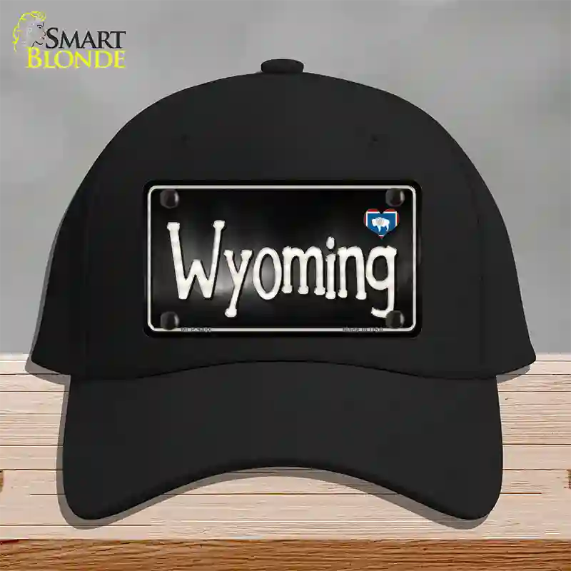 Wyoming Flag Script Novelty License Plate Hat Cotton / Black