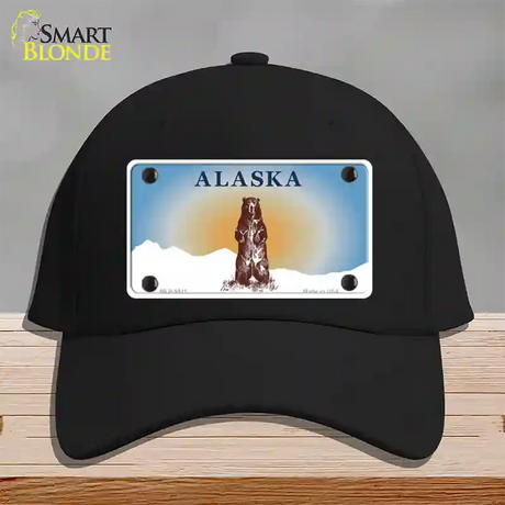 Alaska Bear Blank Novelty License Plate Hat Black Cotton