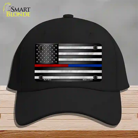 American Flag Police / Fire Novelty License Plate Hat Cotton / Black