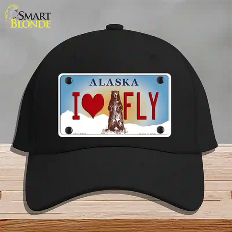 I Love Fly Alaska State Novelty License Plate Hat Cotton / Black