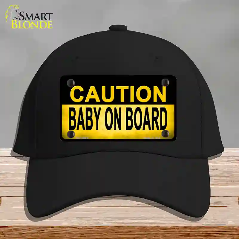 Caution Baby On Board Novelty License Plate Hat Cotton / Black