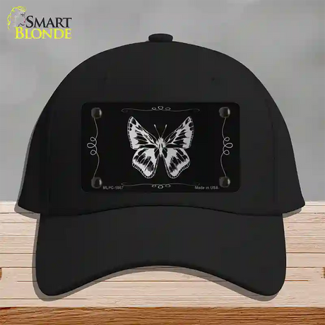 Butterfly Black Brushed Chrome Novelty License Plate Hat Cotton / Black