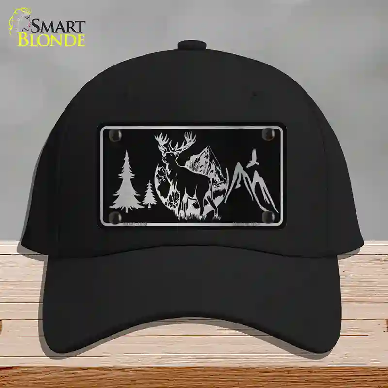 Elk Black Brushed Chrome Novelty License Plate Hat Cotton / Black