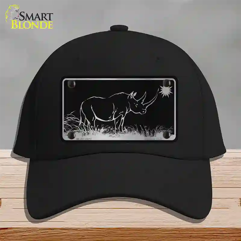 Rhino Black Brushed Chrome Novelty License Plate Hat Cotton / Black