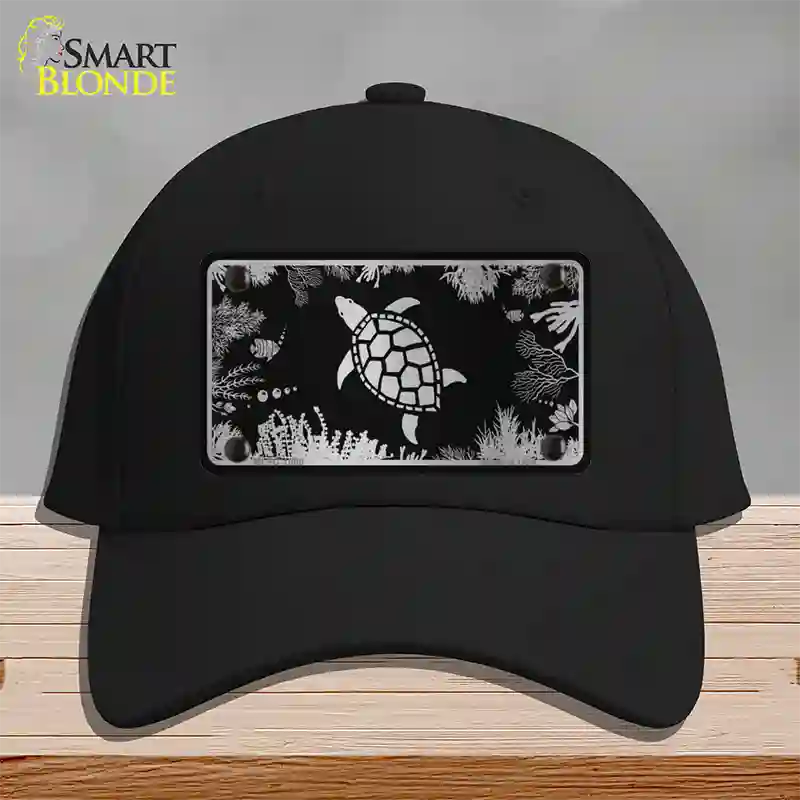 Turtle Black Brushed Chrome Novelty License Plate Hat Cotton / Black