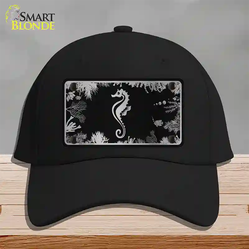 Sea Horse Black Brushed Chrome Novelty License Plate Hat Cotton / Black