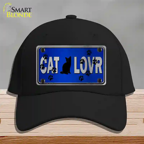 Cat Lover Blue Brushed Chrome Novelty License Plate Hat Tag Cotton / Black