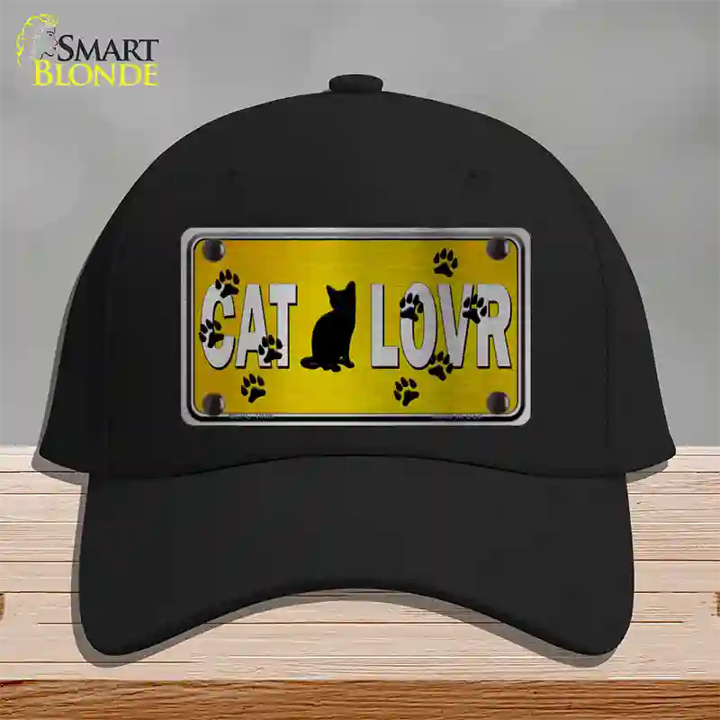 Cat Lover Yellow Brushed Chrome Novelty License Plate Hat Tag Cotton / Black