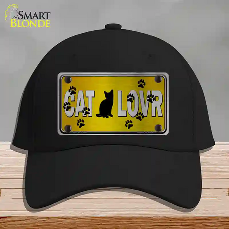 Cat Lover Yellow Brushed Chrome Novelty License Plate Hat Tag Cotton / Black