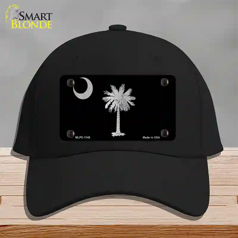 Palmetto Flag Brushed Chrome Novelty License Plate Hat Cotton / Black