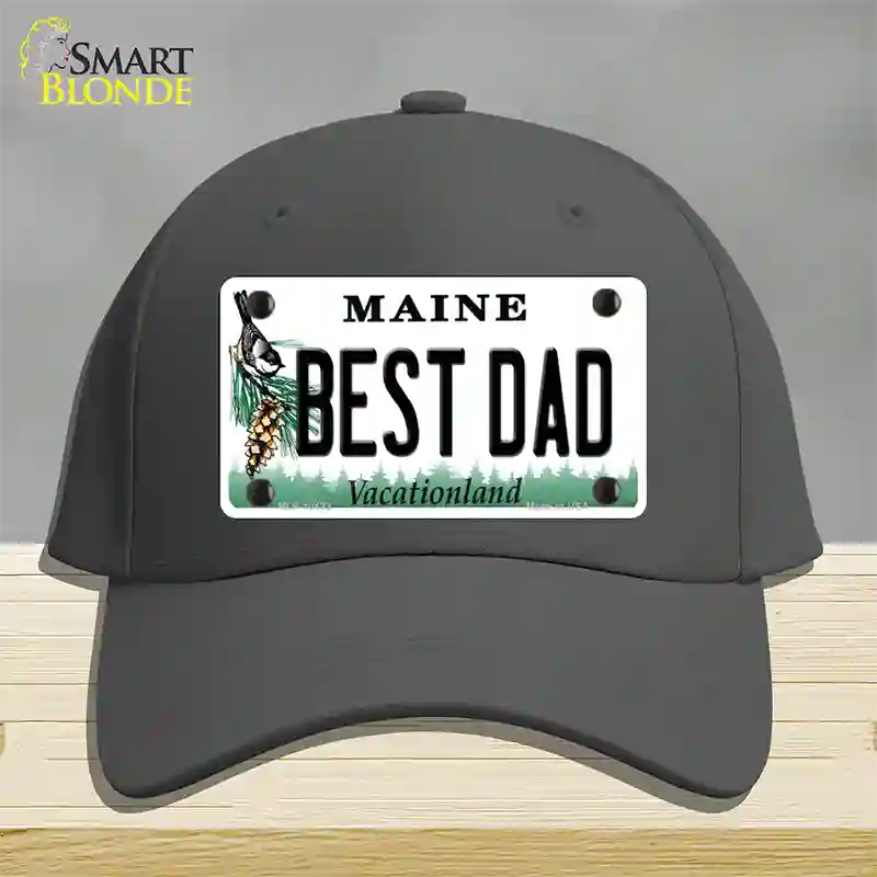 Best Dad Maine Novelty License Plate Hat Cotton / Charcoal