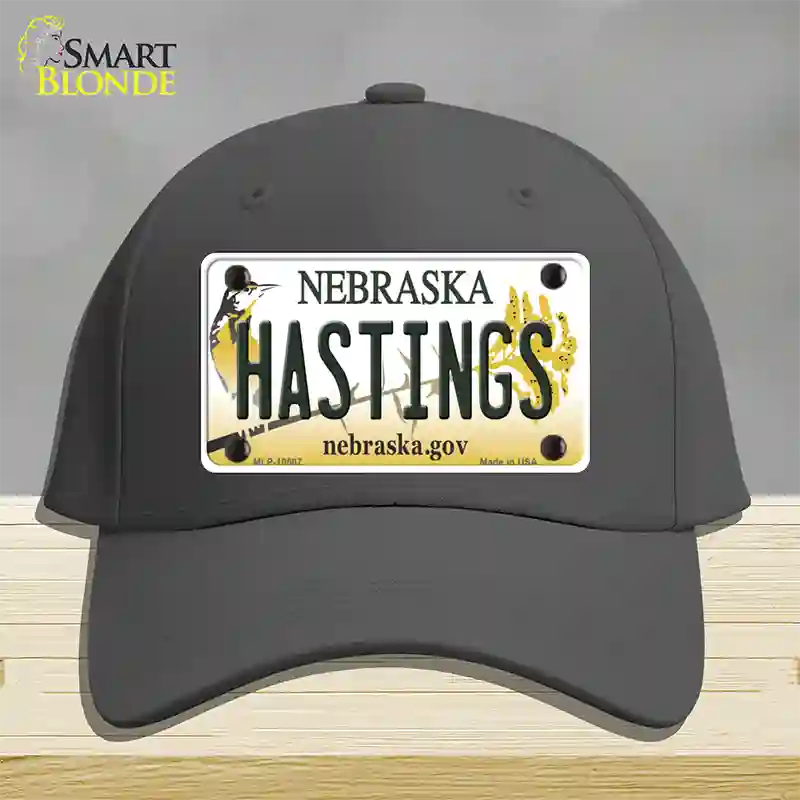 Hastings Nebraska Novelty License Plate Hat Cotton / Charcoal