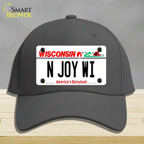 N Joy WI Wisconsin Novelty License Plate Hat Cotton / Charcoal