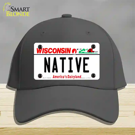 Native Wisconsin Novelty License Plate Hat Cotton / Charcoal