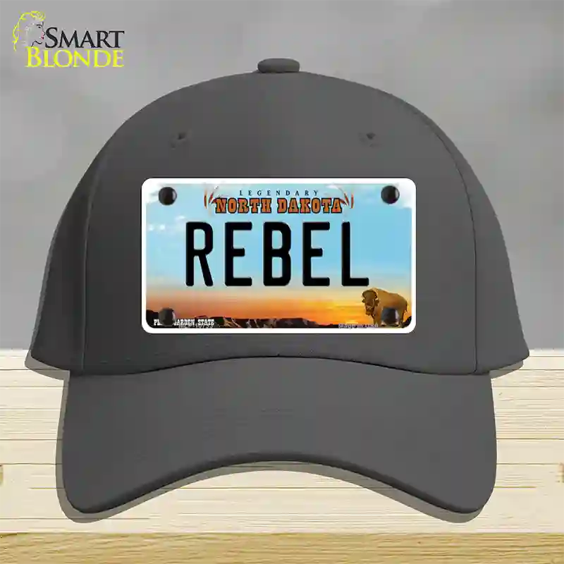 Rebel North Dakota Novelty License Plate Hat Cotton / Charcoal