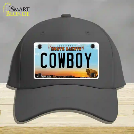 Cowboy North Dakota Novelty License Plate Hat Cotton / Charcoal