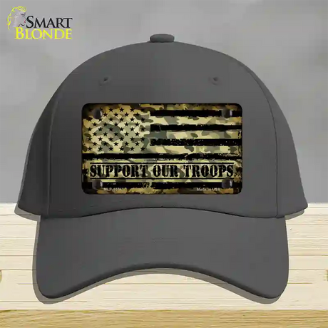 Camo American Flag Support Troops Novelty License Plate Hat Cotton / Charcoal