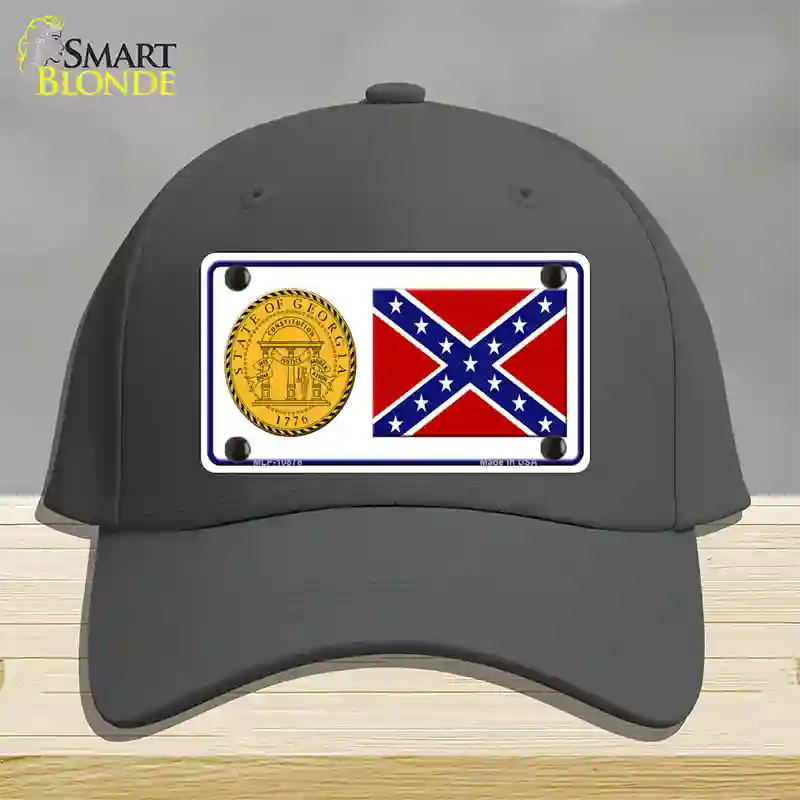 Confederate Flag Georgia Seal Novelty License Plate Hat Cotton / Charcoal