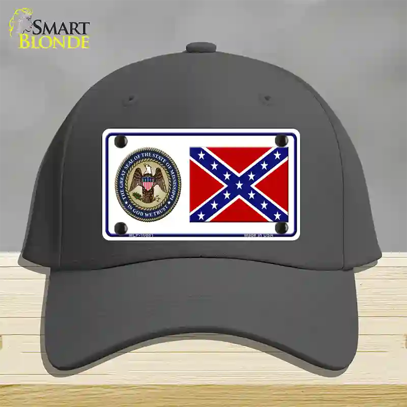 Confederate Flag Mississippi Seal Novelty License Plate Hat Cotton / Charcoal