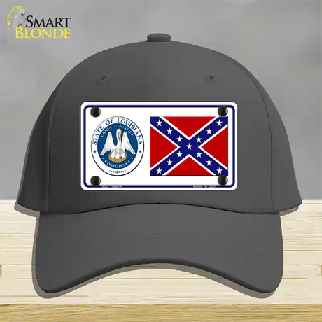 Confederate Flag Louisiana Seal Novelty License Plate Hat Cotton / Charcoal