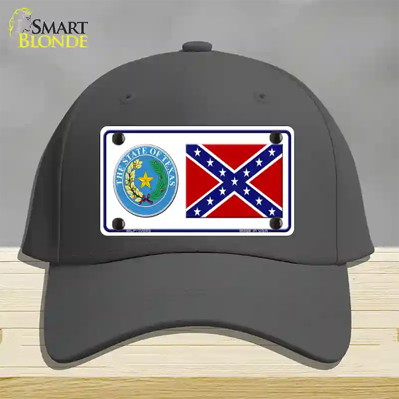 Confederate Flag Texas Seal Novelty License Plate Hat Cotton / Charcoal