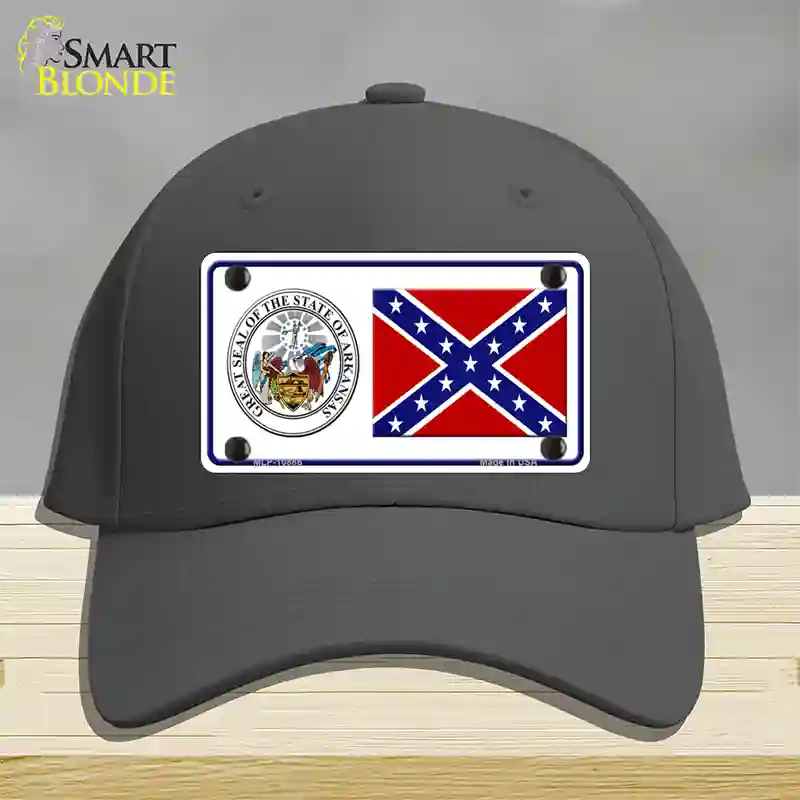 Confederate Flag Arkansas Seal Novelty License Plate Hat Cotton / Charcoal