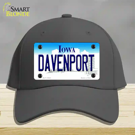 Davenport Iowa Novelty License Plate Hat Cotton / Charcoal