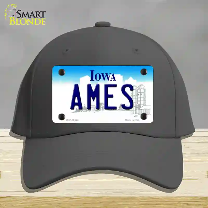 Ames Iowa Novelty License Plate Hat Cotton / Charcoal