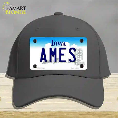 Ames Iowa Novelty License Plate Hat Cotton / Charcoal