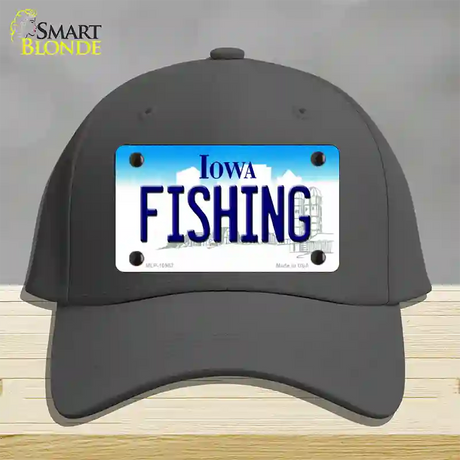 Fishing Iowa Novelty License Plate Hat Cotton / Charcoal