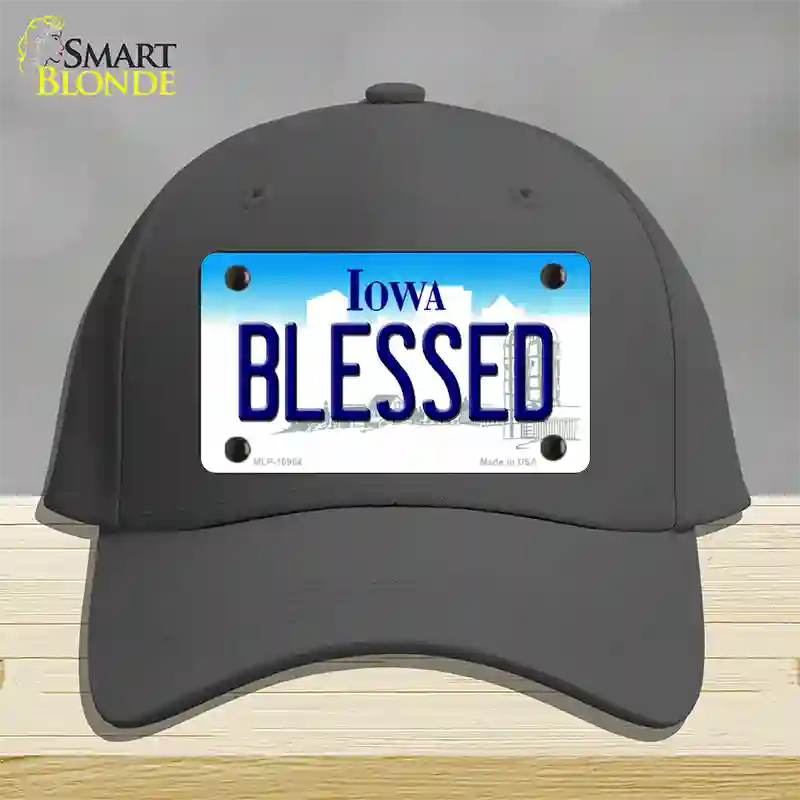 Blessed Iowa Novelty License Plate Hat Cotton / Charcoal