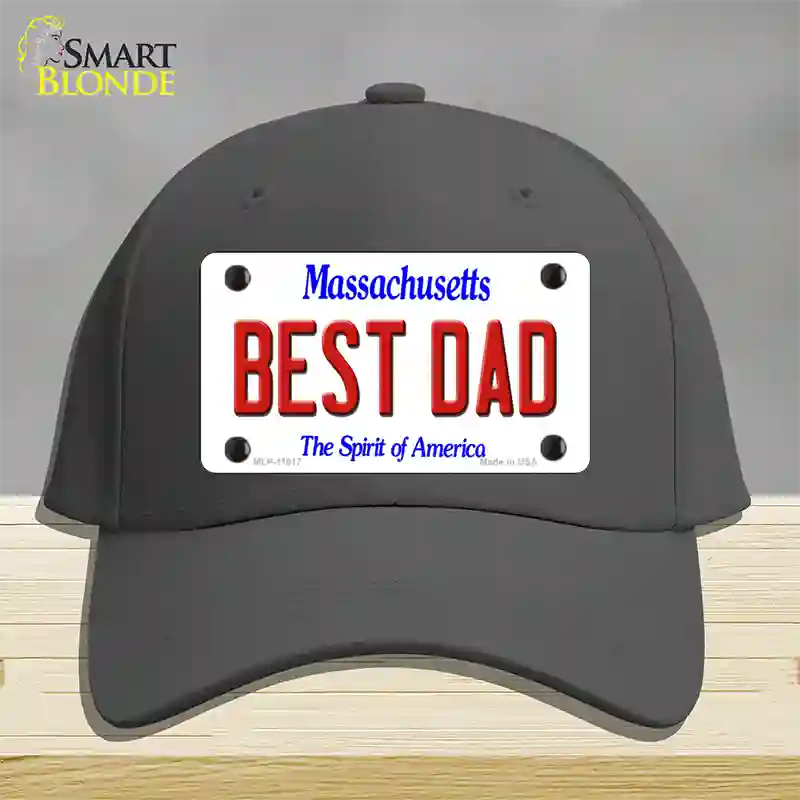 Best Dad Massachusetts Novelty License Plate Hat Cotton / Charcoal