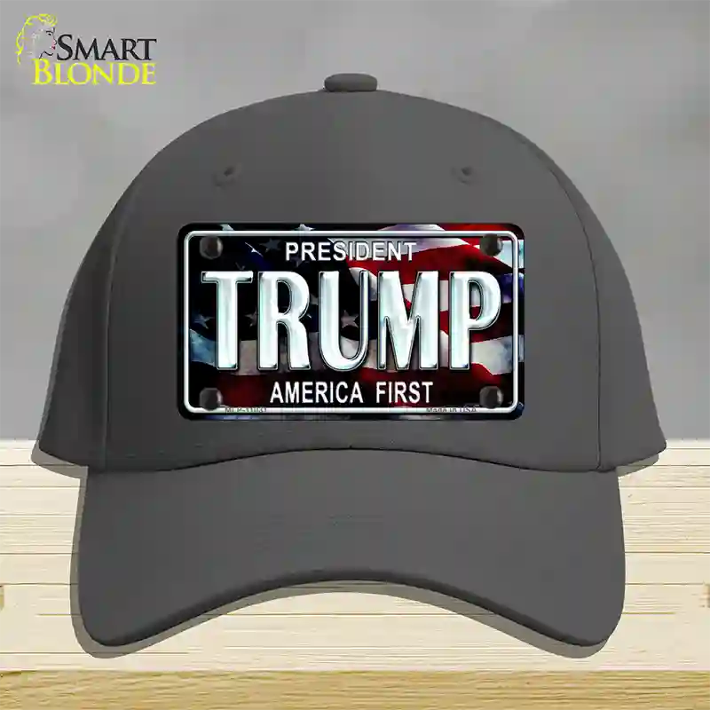 Trump America First Novelty License Plate Hat Cotton / Charcoal