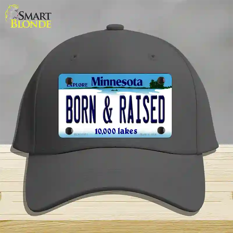 Born and Raised Minnesota State Novelty License Plate Hat Cotton / Charcoal