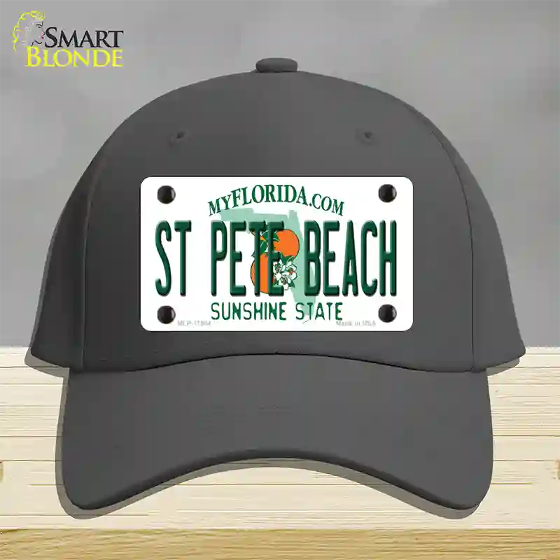 St Pete Beach Florida Novelty License Plate Hat Cotton / Charcoal