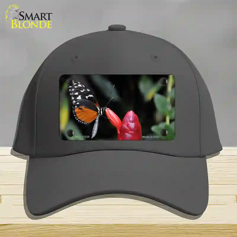 Butterfly On Red Flower Novelty License Plate Hat Cotton / Charcoal