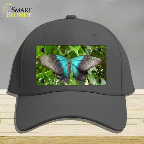 Butterfly Blue and Black Novelty License Plate Hat Cotton / Charcoal